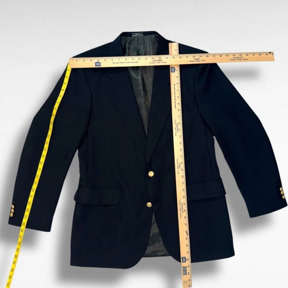 David Taylor Mens 42L Black Blazer Sport Coat Gold Buttons Classic Fit